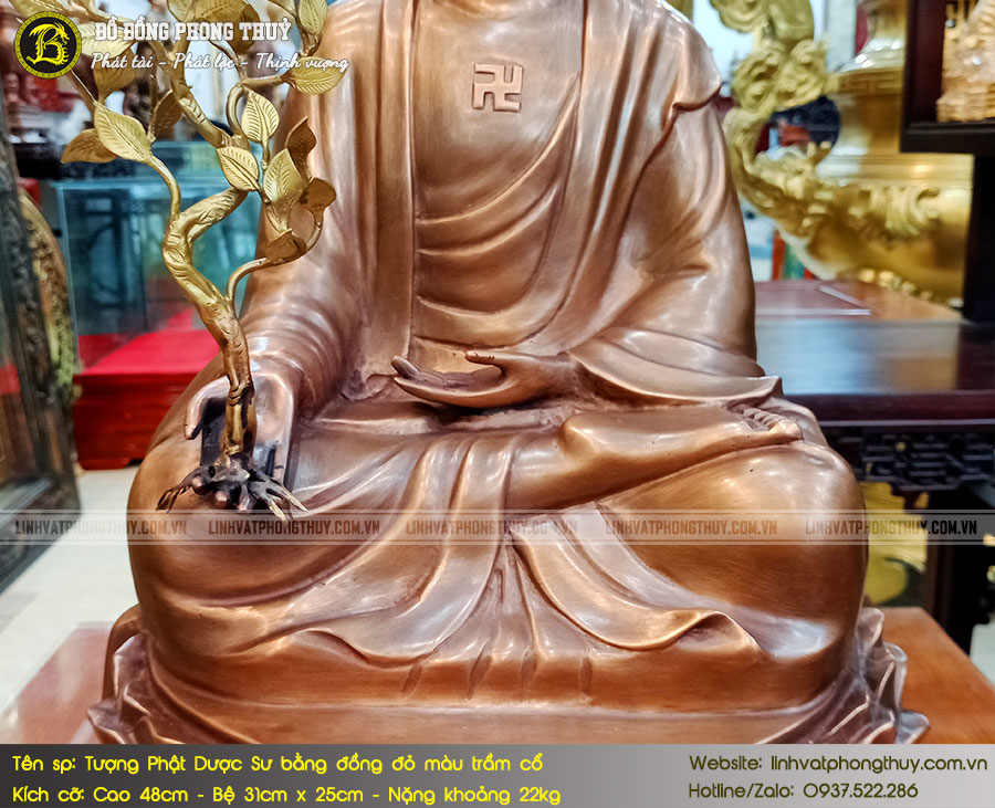 Tượng Phật Dược Sư Bằng Đồng Đỏ Màu Trầm Cổ Cao 48cm - TP0019 4