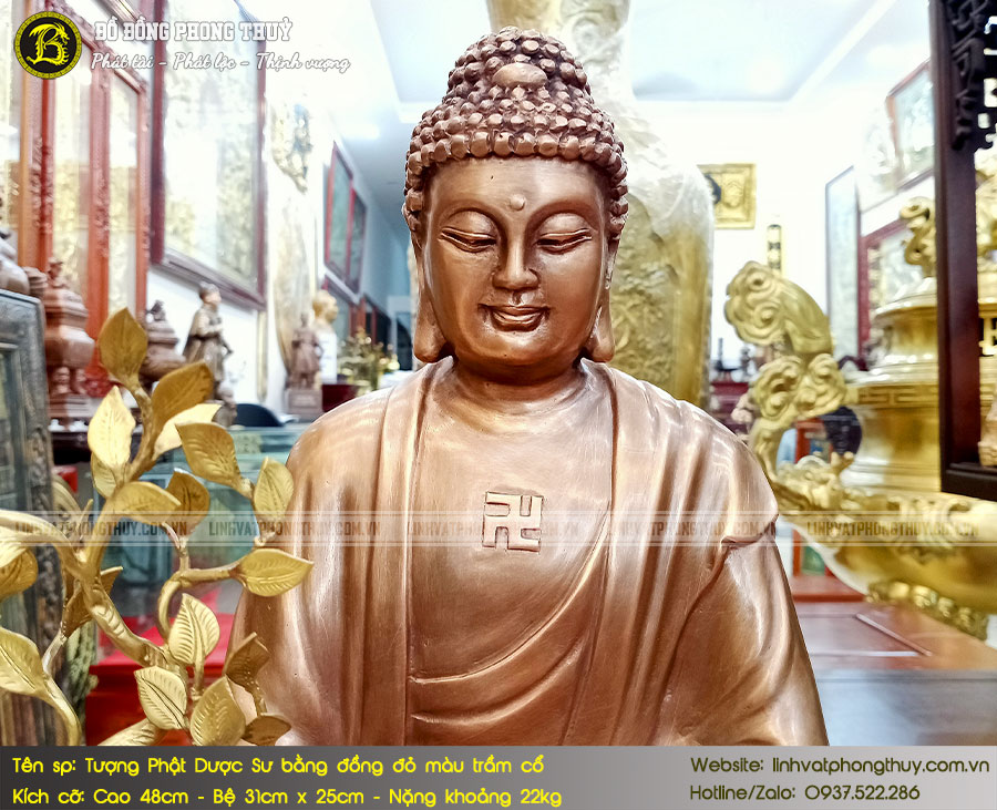 Tượng Phật Dược Sư Bằng Đồng Đỏ Màu Trầm Cổ Cao 48cm - TP0019 3