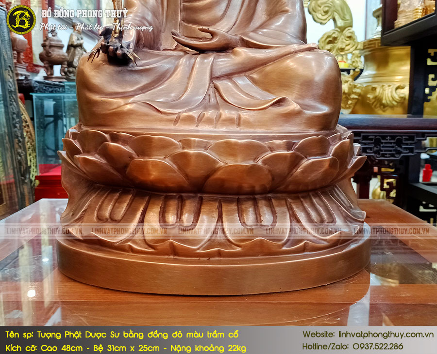 Tượng Phật Dược Sư Bằng Đồng Đỏ Màu Trầm Cổ Cao 48cm - TP0019 5