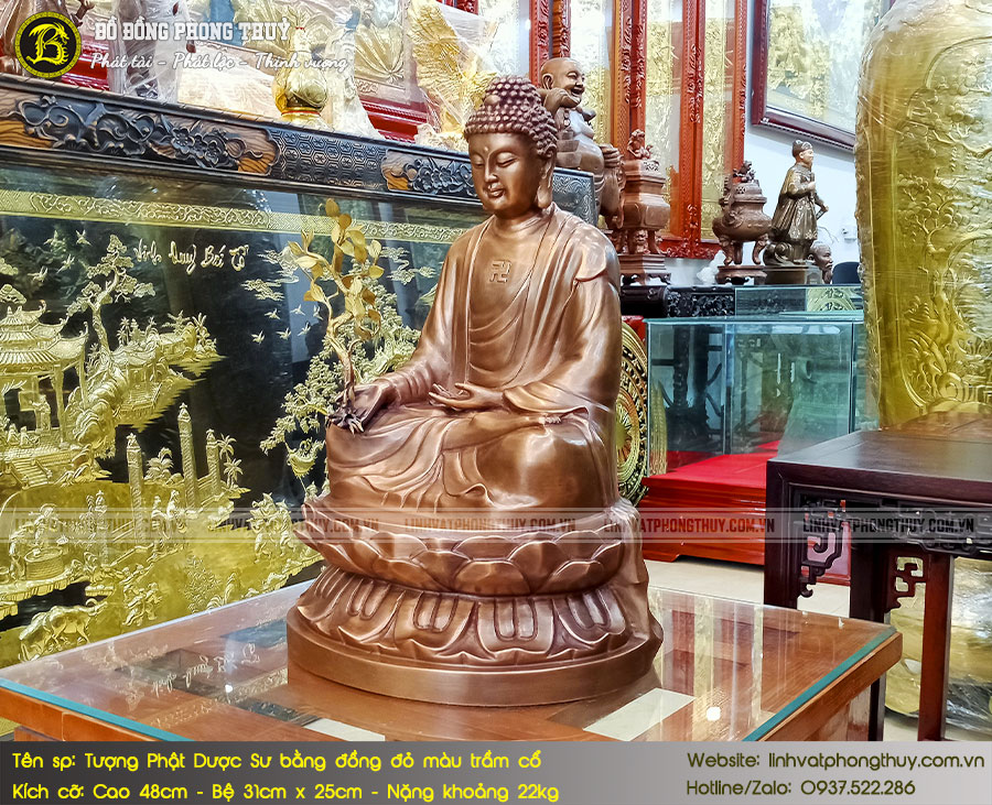 Tượng Phật Dược Sư Bằng Đồng Đỏ Màu Trầm Cổ Cao 48cm - TP0019 6