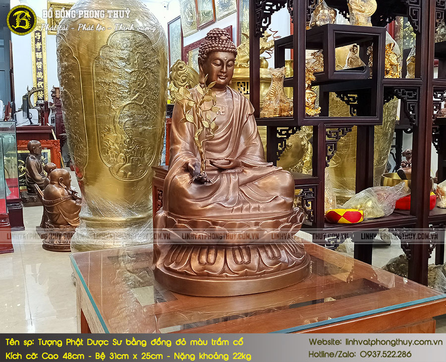 Tượng Phật Dược Sư Bằng Đồng Đỏ Màu Trầm Cổ Cao 48cm - TP0019 7