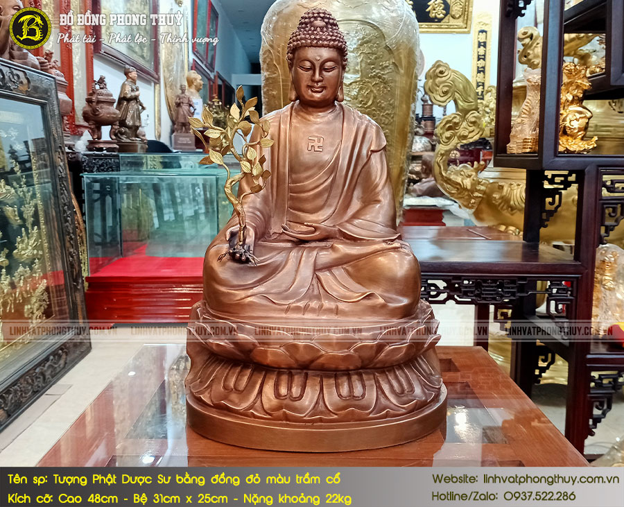 Tượng Phật Dược Sư Bằng Đồng Đỏ Màu Trầm Cổ Cao 48cm - TP0019 2