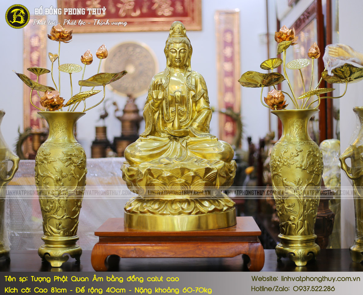 tượng Phật Quan Âm bằng đồng catut cao 81cm