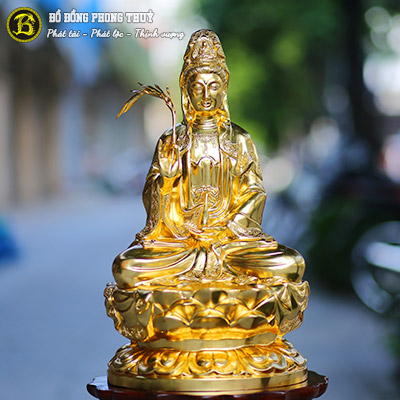 Tượng Phật Quan Âm Bằng Đồng Cao 48cm Dát Vàng 9999 - TP010