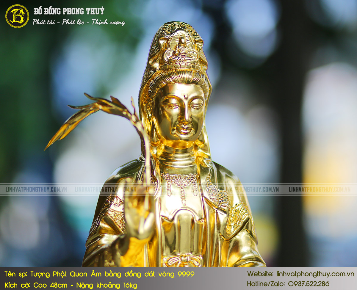 Tượng Phật Quan Âm Bằng Đồng Cao 48cm Dát Vàng 9999 - TP010 4