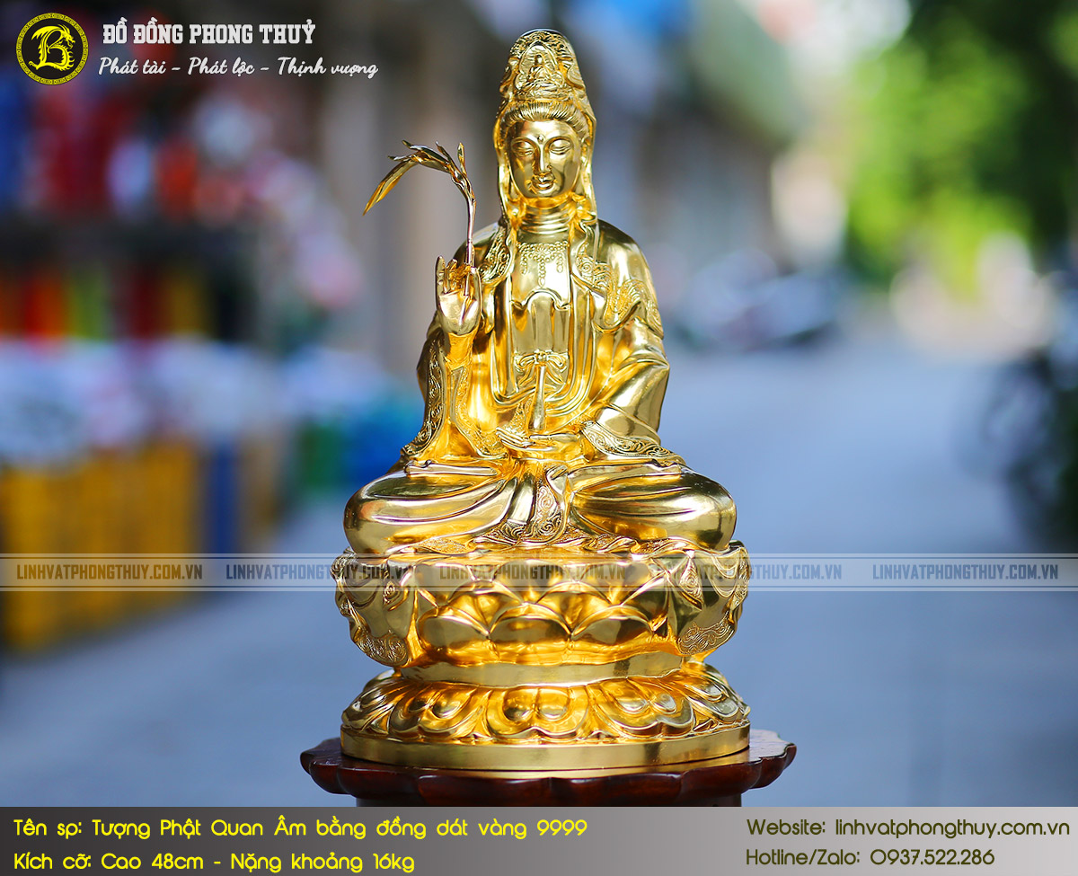 Tượng Phật Quan Âm Bằng Đồng Cao 48cm Dát Vàng 9999 - TP010 3