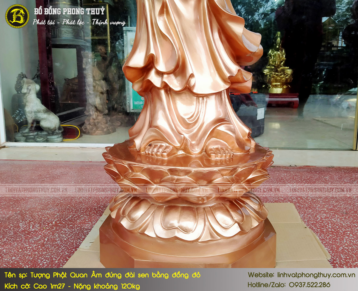 Tượng Phật Quan Âm Đứng Đài Sen Bằng Đồng Đỏ Cao 1m27 - TP011 4