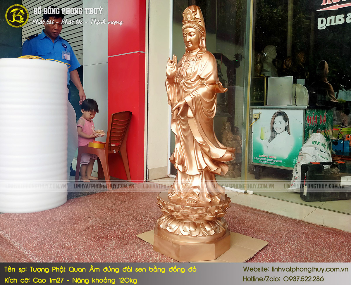 Tượng Phật Quan Âm Đứng Đài Sen Bằng Đồng Đỏ Cao 1m27 - TP011 6