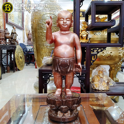 Tượng Phật Thích Ca Đản Sinh Bằng Đồng Đỏ Cao 42cm - TP013