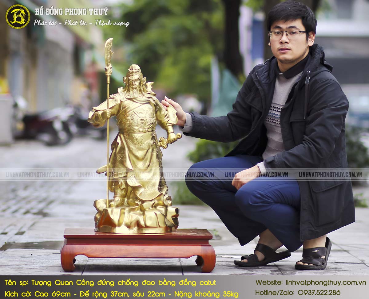 Tượng Quan Công Đứng Chống Đao Bằng Đồng Catut Cao 69cm - TQC013 2
