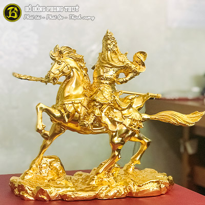 Tượng Quan Công Cưỡi Ngựa Bằng Đồng Cao 22cm Dát Vàng 9999 - TQC001