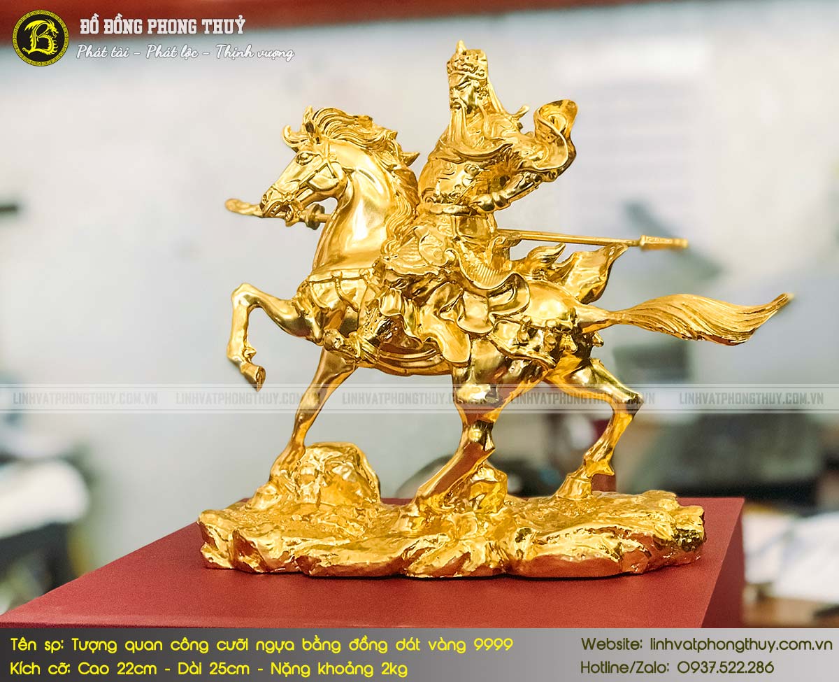 Tượng Quan Công Cưỡi Ngựa Bằng Đồng Cao 21cm Dát Vàng 9999 - TQC001 2