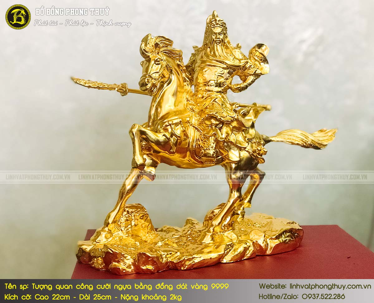 Tượng Quan Công Cưỡi Ngựa Bằng Đồng Cao 21cm Dát Vàng 9999 - TQC001 3