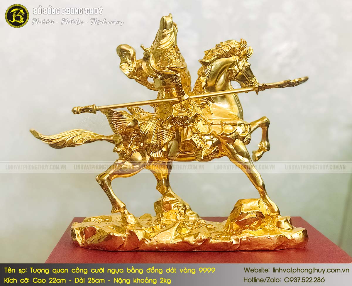 Tượng Quan Công Cưỡi Ngựa Bằng Đồng Cao 21cm Dát Vàng 9999 - TQC001 4
