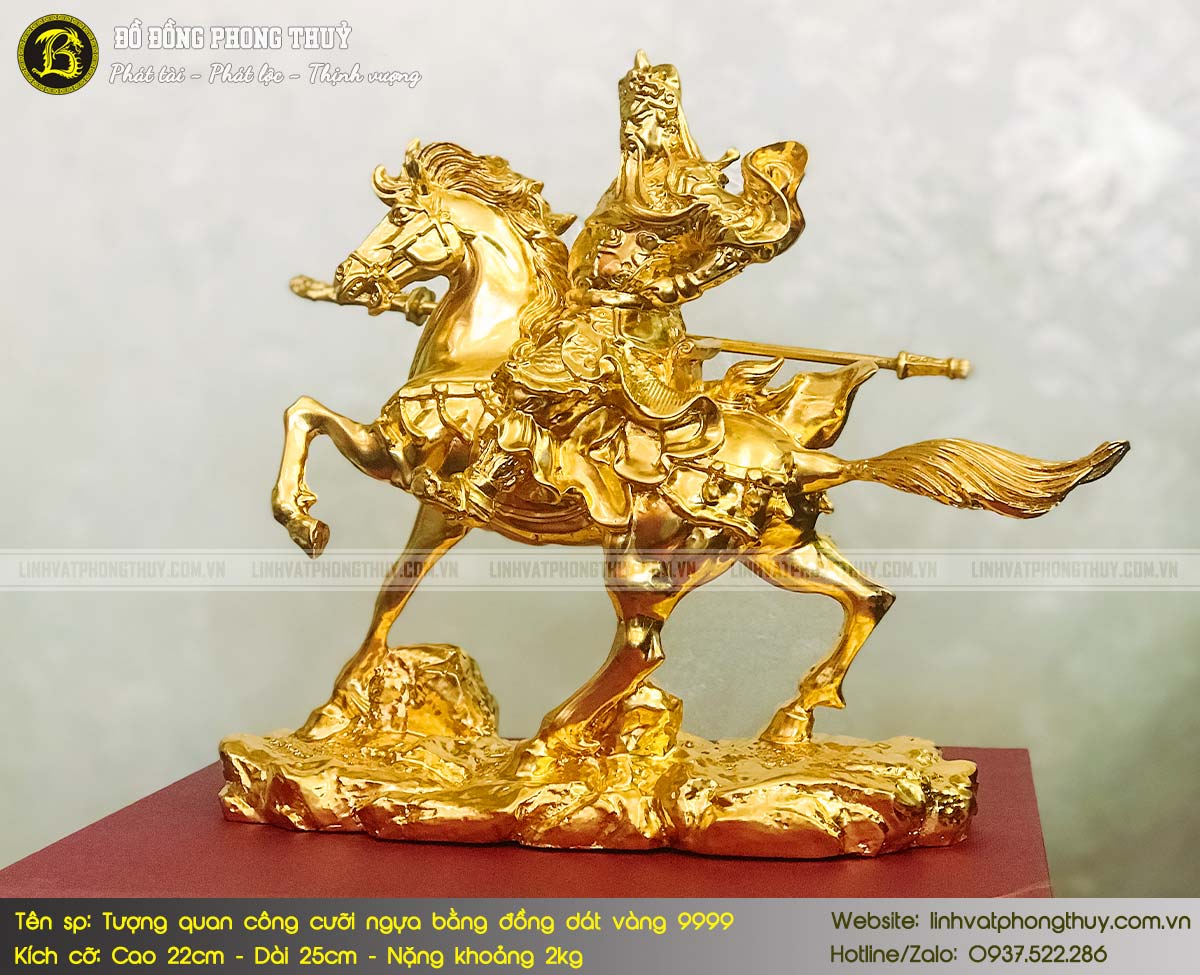 Tượng Quan Công Cưỡi Ngựa Bằng Đồng Cao 21cm Dát Vàng 9999 - TQC001 5