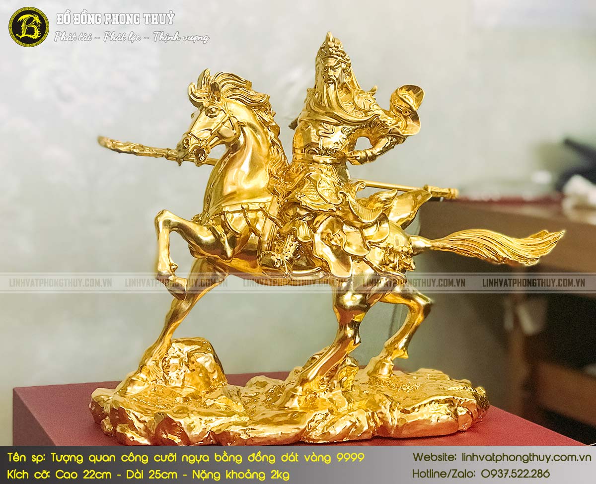 Tượng Quan Công Cưỡi Ngựa Bằng Đồng Cao 21cm Dát Vàng 9999 - TQC001 6