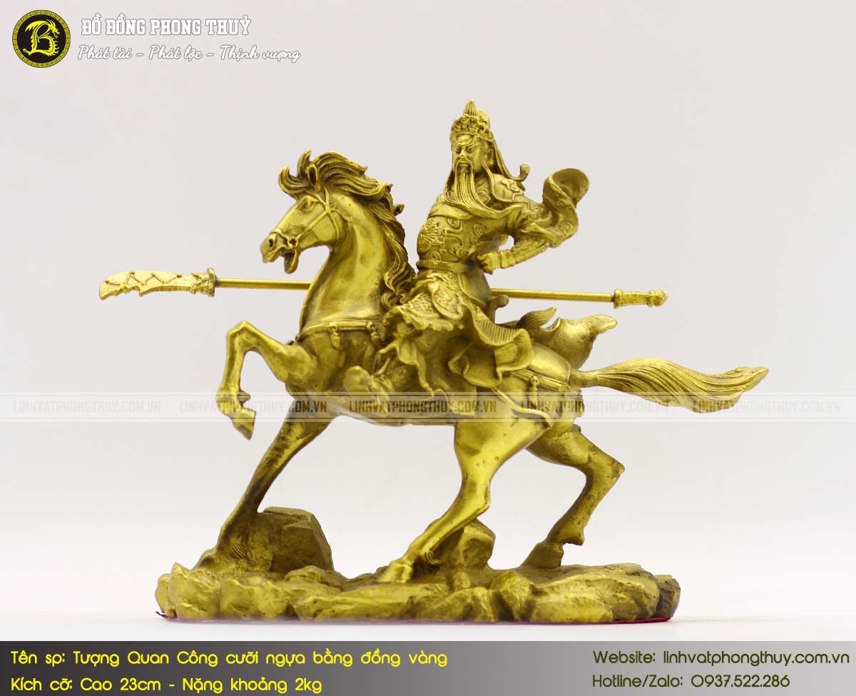 Tượng Quan Công Cưỡi Ngựa Bằng Đồng Vàng Cao 23cm - TQC0017 3