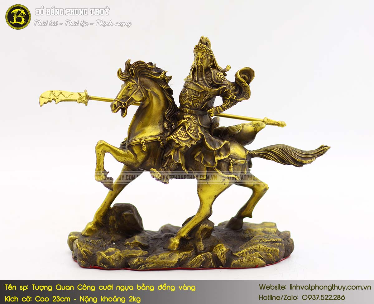 Tượng Quan Công Cưỡi Ngựa Bằng Đồng Vàng Cao 23cm - TQC0017 5
