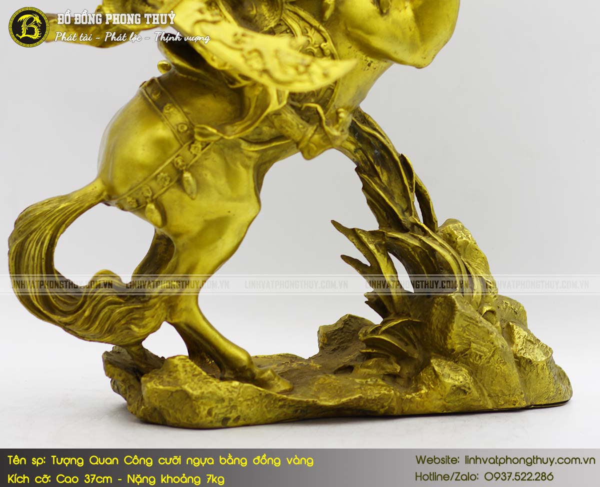 Tượng Quan Công Cưỡi Ngựa Bằng Đồng Vàng Cao 37cm - TQC018 5