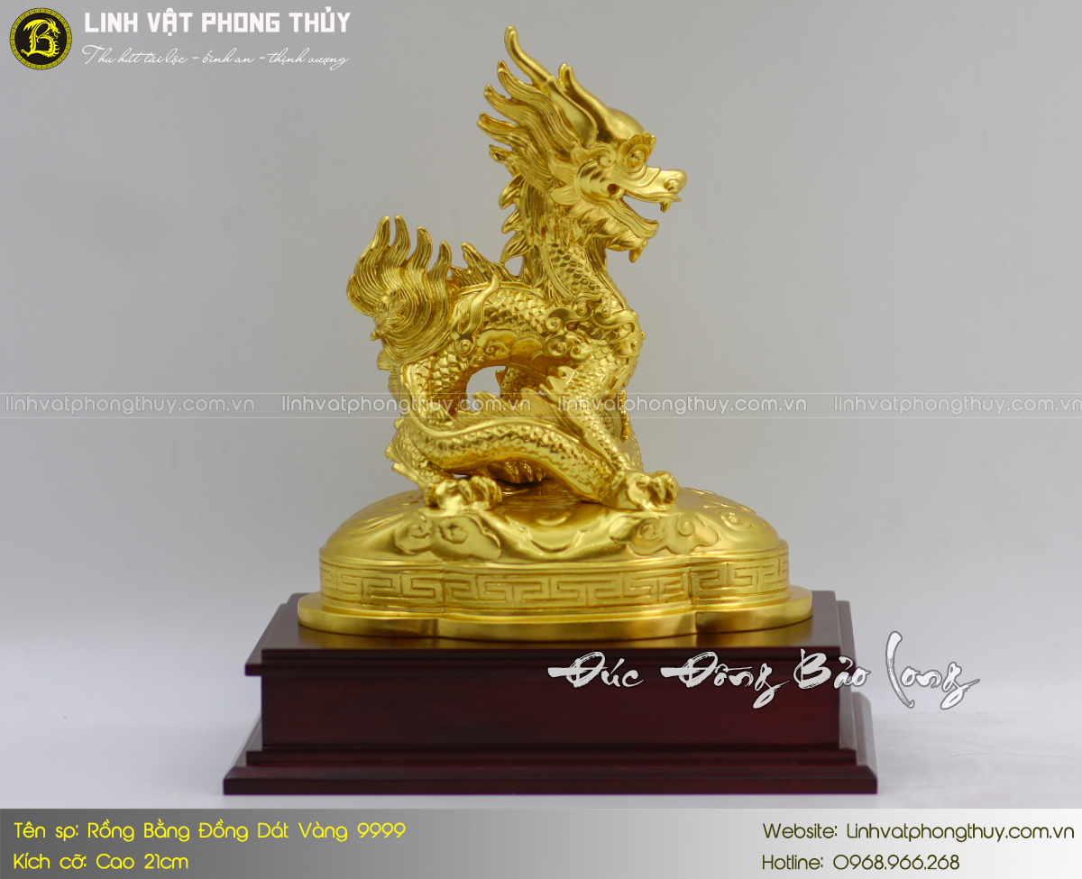 Rồng Bằng Đồng Vàng Cao 21cm Dát Vàng 9999 2