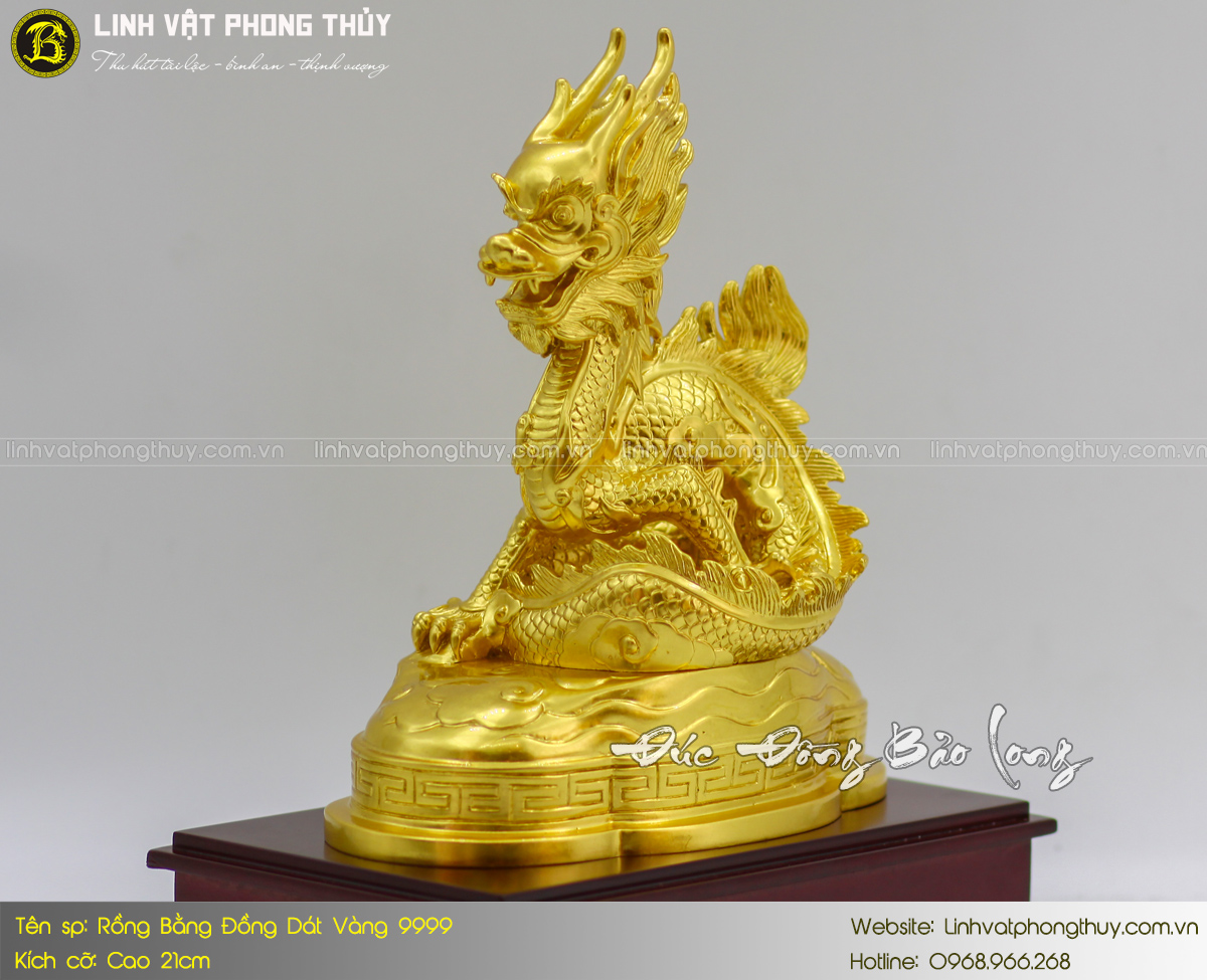 Rồng Bằng Đồng Vàng Cao 21cm Dát Vàng 9999 5