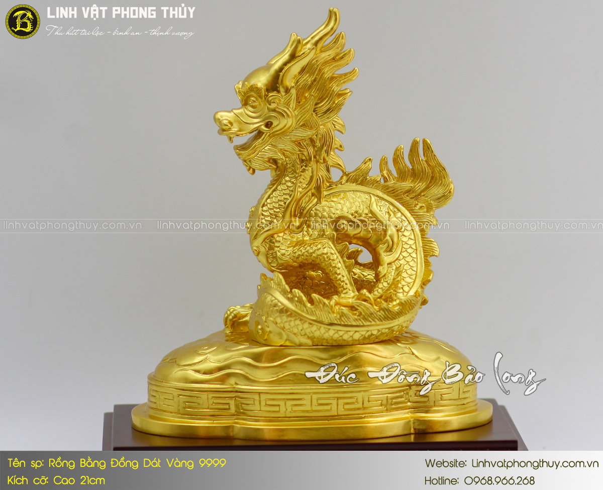 tượng rồng bằng đồng cao 21cm dát vàng 9999