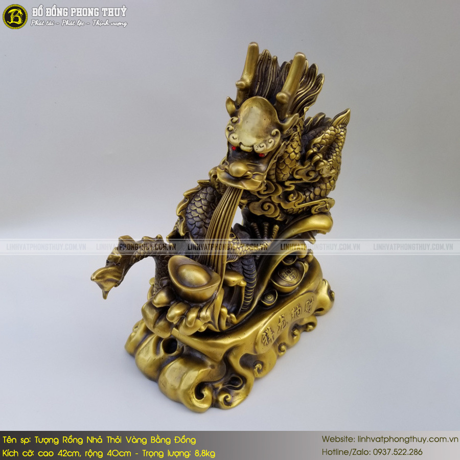 Rồng Nhả Thỏi Vàng Bằng Đồng Cao 42cm - TRPT467 4