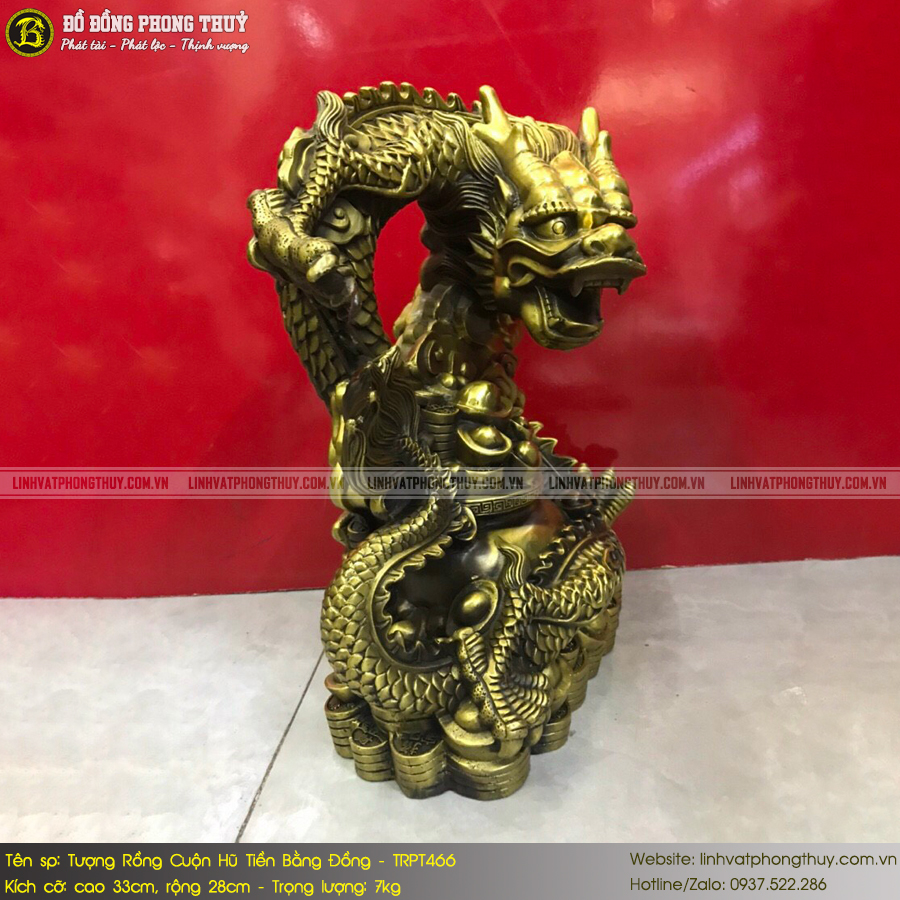 Tượng Rồng Cuộn Hũ Tiền Bằng Đồng Vàng - TRPT466 3