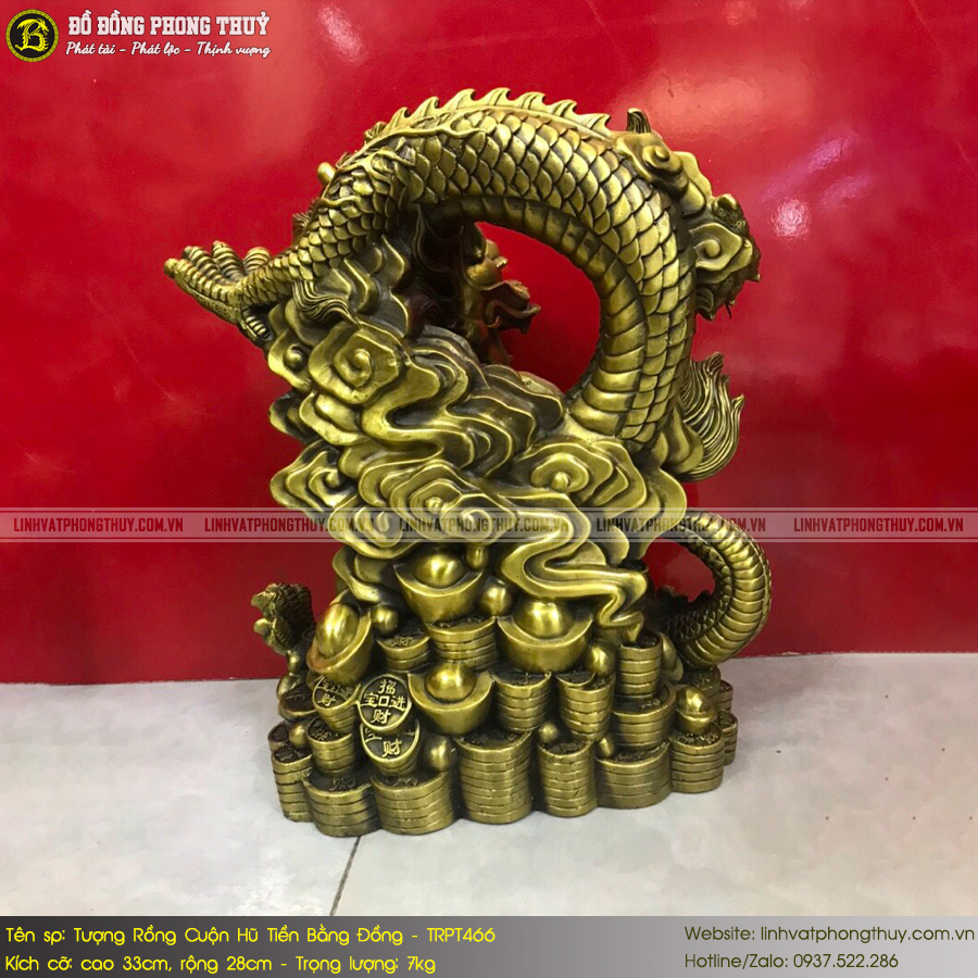Tượng Rồng Cuộn Hũ Tiền Bằng Đồng Vàng - TRPT466 4