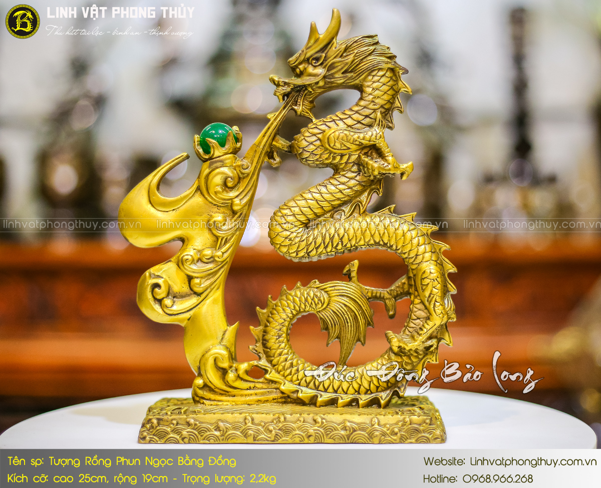 Tượng Rồng Phun Ngọc Bằng Đồng Vàng Cao 25cm 2