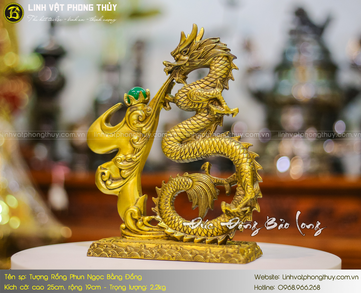 Tượng Rồng Phun Ngọc Bằng Đồng Vàng Cao 25cm 3