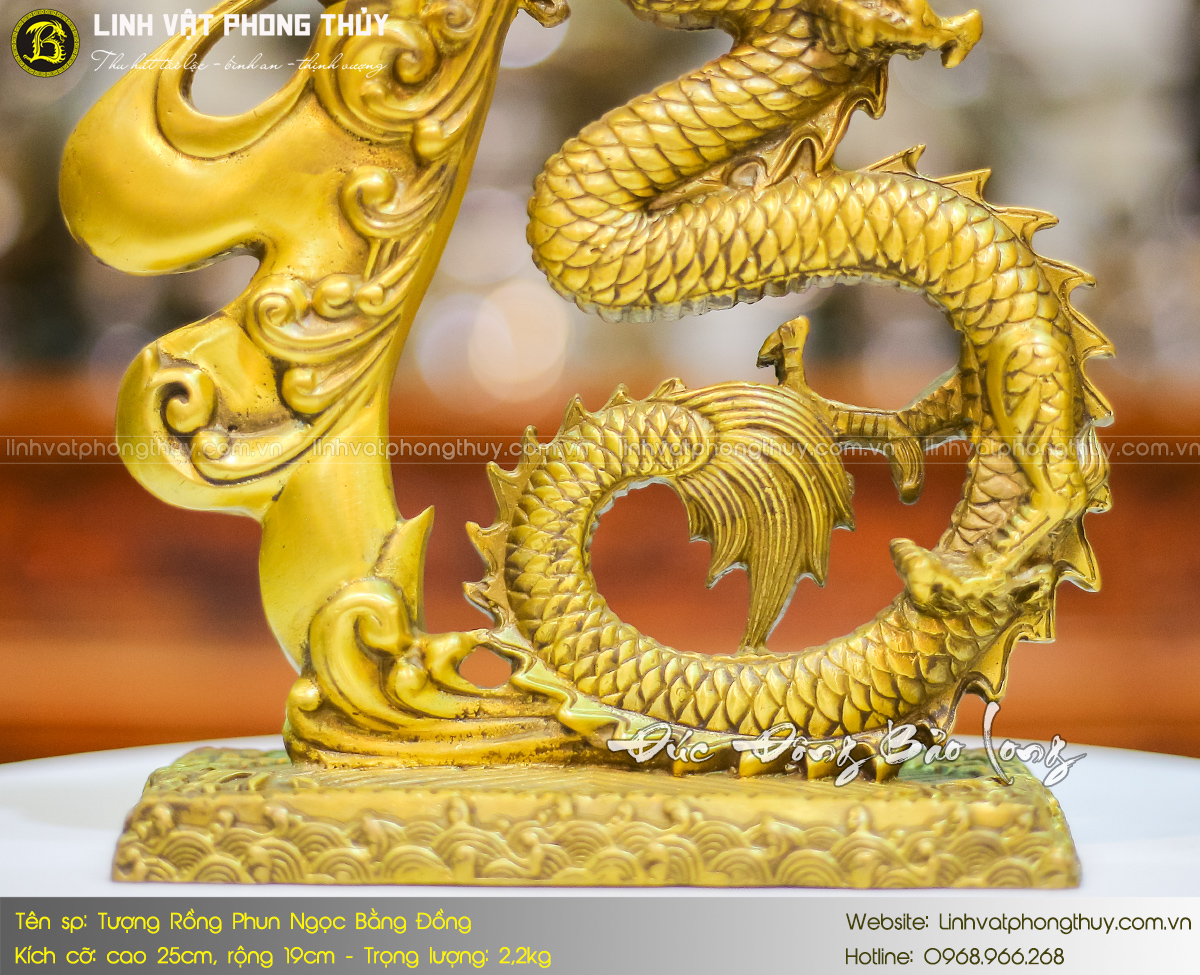 Tượng Rồng Phun Ngọc Bằng Đồng Vàng Cao 25cm 5