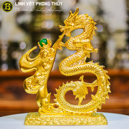 Tượng Rồng Phun Ngọc Bằng Đồng Cao 25cm Dát Vàng 9999