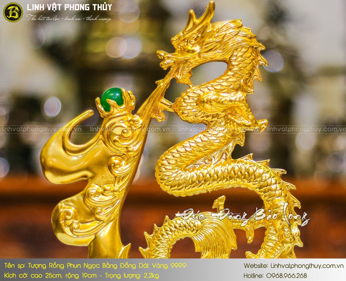 Tượng Rồng Phun Ngọc Bằng Đồng Cao 25cm Dát Vàng 9999 5
