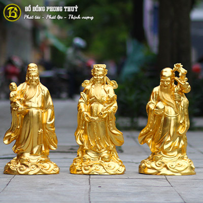 Bộ Tượng Tam Đa Phúc Lộc Thọ Bằng Đồng Thếp Vàng 9999 Cao 61cm - TTD003