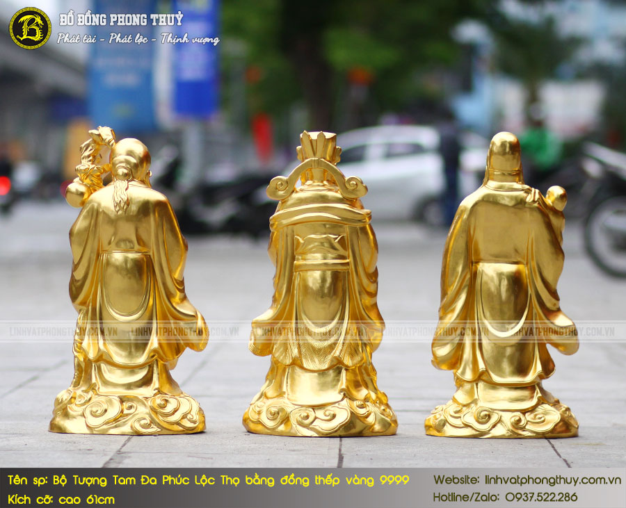 Bộ Tượng Tam Đa Phúc Lộc Thọ Bằng Đồng Thếp Vàng 9999 Cao 61cm - TTD003 3