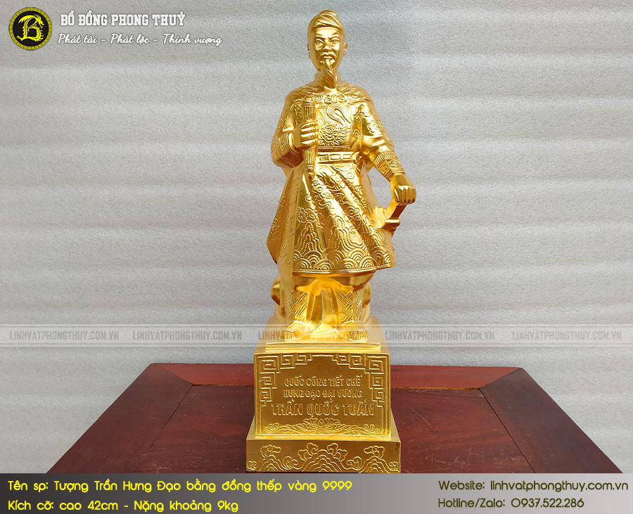 tượng Trần Hưng Đạo bằng đồng cao 42cm dát vàng 9999