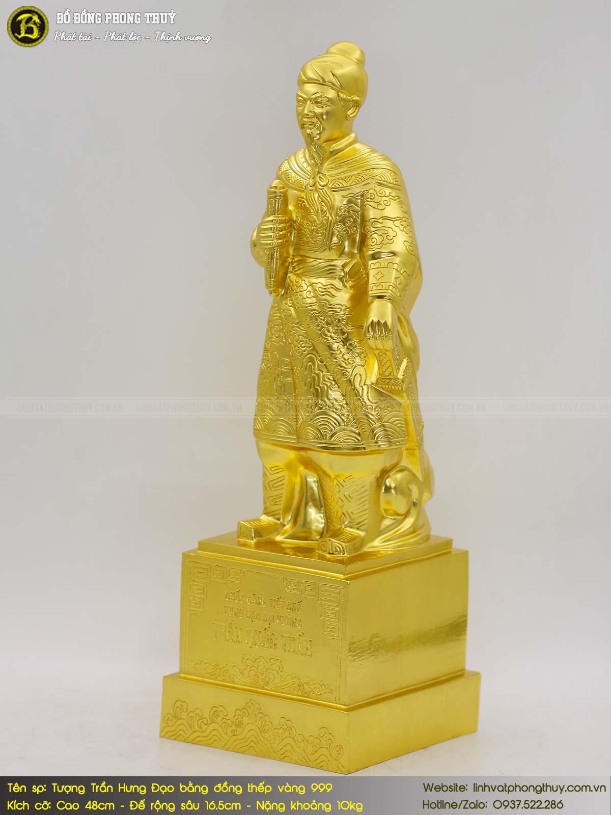 tượng Trần Hưng Đạo bằng đồng cao 48cm dát vàng 9999