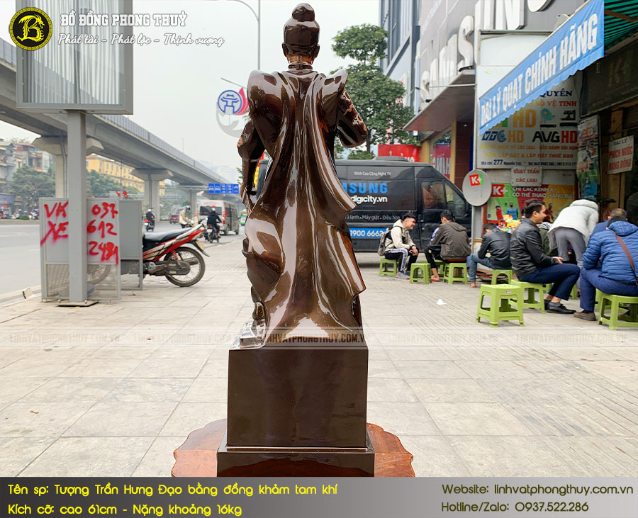 tượng Trần Hưng Đạo bằng đồng khảm tam khí cao 61cm