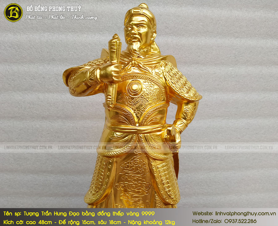 tượng Trần Hưng Đạo đứng bệ thuyền bằng đồng cao 48cm dát vàng 9999