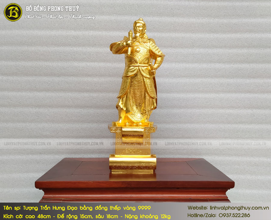 tượng Trần Hưng Đạo đứng bệ thuyền bằng đồng cao 48cm dát vàng 9999
