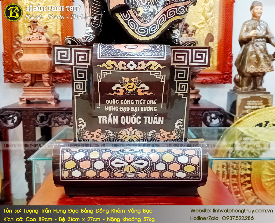 Tượng Trần Hưng Đạo Đứng Bệ Thuyền Bằng Đồng Khảm Vàng Bạc Cao 89cm - THD021 7