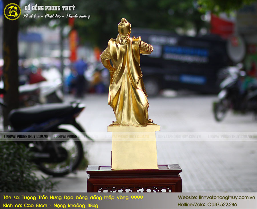 tượng Trần Hưng Đạo đứng bệ thuyền bằng đồng cao 81cm dát vàng 9999