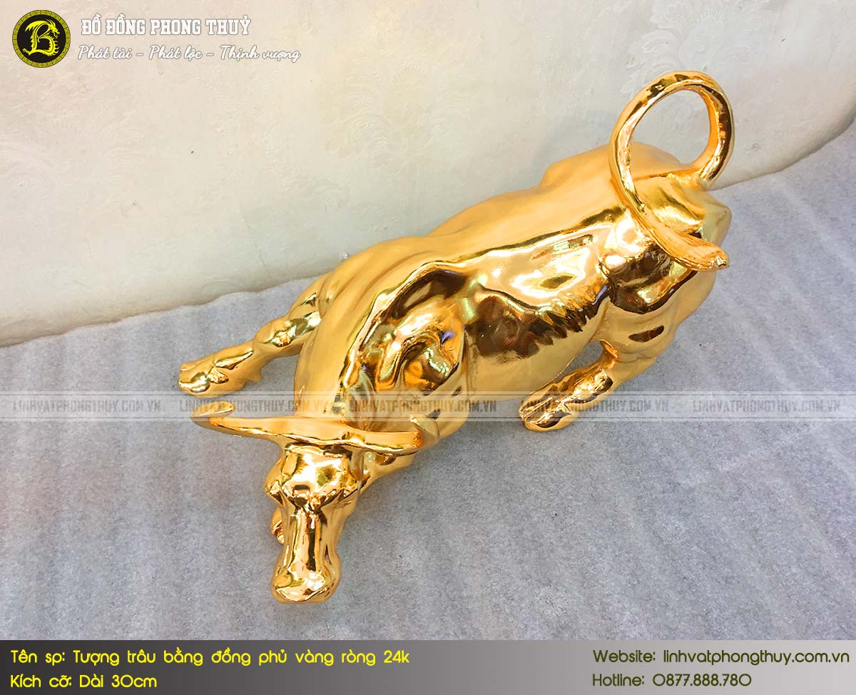 tượng trâu bằng đồng dài 30cm phủ vàng ròng 24k