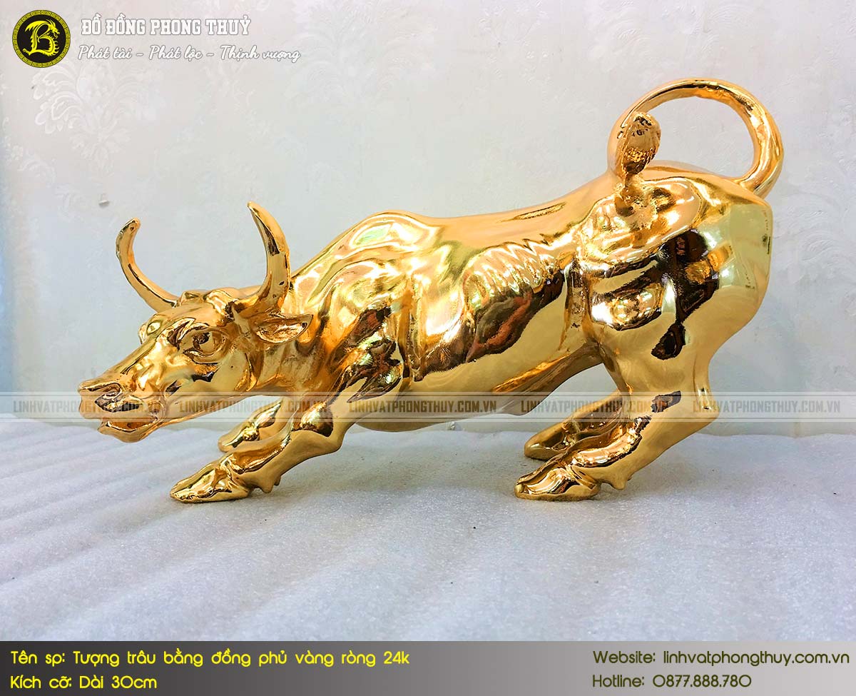 tượng trâu bằng đồng dài 30cm phủ vàng ròng 24k